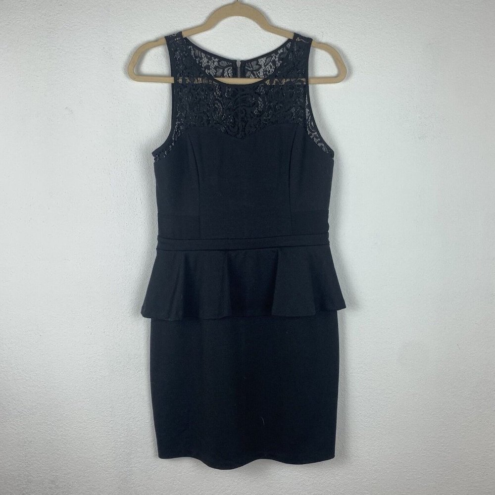 Kensie Women's M Black Sleeveless Lacey Peplum Black Midi Knee Length Dress - Picture 1 of 4